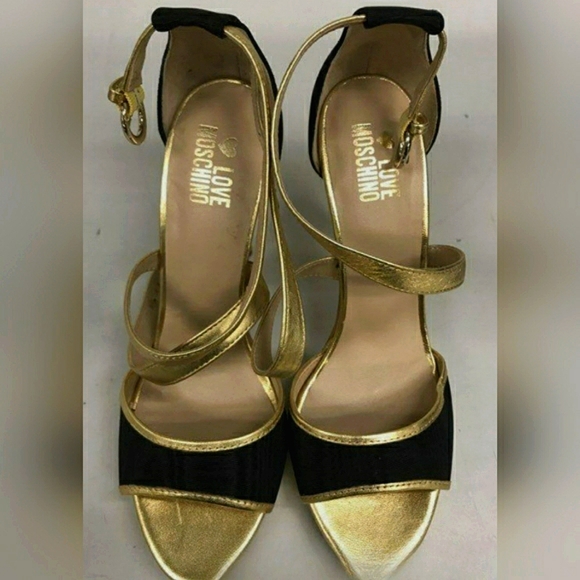 Moschino Gold & Black Strappy Heels, In Excellent Condition - Picture 4 of 11